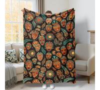 Couverture de masque ethnique, bohème, feuille de soleil, couverture en peluche noire, légère, compacte, esthétique pour canapé, lit, chaise de bureau, inclinable, 101,6 x 127 cm