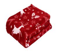 Couverture de Noël Polaire Sherpa Imprimé Cerf Noël Renne Plaid Décoratif | Doux et épais Plaid Décoratif Doux et Confortable Patchwork Classique Jeté Lavable pour Canapé, Lit et Canapé
