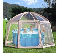 Couverture de piscine, toit de piscine pour piscines jusqu'à 305-366 cm, structure 2 en 1 : couverture et tente à bulles. Couverture de piscine ronde - empêche à 100 % la chute des feuilles et protège