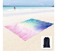 Couverture De Plage Douce Et Soyeuse,Tapis Anti-Sable Avec Poches D`Angle,Sac En Maille,Pour Fête De Plage,Voyages,Camping Et Festival De Musique-Mandala,Bleu Et Rose,270 X 205 Cm