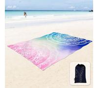 Couverture De Plage Douce Et Soyeuse,Tapis Anti-Sable Avec Poches D'angle,Sac En Maille,Pour Fête De Plage,Voyages,Camping Et Festival De Musique-Mandala Bleu Et Rose,213 X 185 Cm