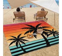 Couverture de plage imperméable et anti-sable à motif de palmiers rayés, convenant pour 1 à 8 adultes, séchage rapide et durable, tapis de pique-nique d'extérieur pour la plage, les voyages, le campin