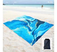 Couverture De Plage,Tapis Anti-Sable Avec Poches D`Angle Et Sac En Maille,Pour Fête De Plage,Voyages,Camping,Pique-Nique Et Festival-Écoulement Bleu Océan,Sables Mouvants,270 X 205 Cm