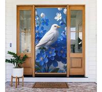 Couverture de porte blanche bleu marine Bluebird - 183 x 89 cm - Rideaux de porte de vacances pour porte d'entrée, bannière de porche à suspendre - Fond photo pour intérieur et extérieur