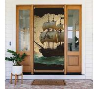 Couverture de porte de bateau de pirate vintage de 183 x 89 cm, rideaux d'intimité pour porte d'entrée, bannière de porche à suspendre, fond photo pour intérieur et extérieur, décoration de fête