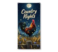 Couverture de porte de campagne - Bannière décorative - Coq rustique - Horizon nocturne - Pour intérieur et extérieur - Toile de fond à suspendre - Fournitures de festival - 91,4 x 183 cm