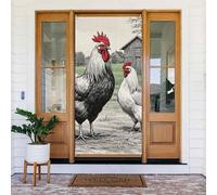 Couverture de porte de ferme à croquis de coq et de poule - 183 x 89 cm - Rideaux d'intimité pour porte d'entrée, bannière de porche à suspendre - Fond photo pour intérieur et extérieur - Décoration