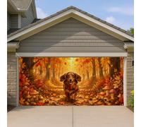 Couverture de porte de garage avec feuilles d'automne, champignons de la nature automnale, décoration d'intérieur pour porche, terrasse, cour, fête extérieure, 400 x 180 cm