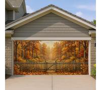 Couverture de porte de garage avec feuilles d'automne, clôture de nature rustique, allée, drapeau de porte de garage, décoration d'intérieur pour porche, terrasse, cour, fête extérieure, 397 x 180 cm