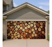 Couverture de porte de garage en bois rustique marron vintage avec anneau d'arbre - Grandes décorations de porte de garage - Décoration d'intérieur et d'extérieur d'automne - 397 x 180 cm