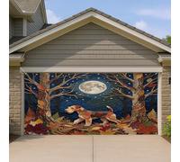 Couverture de porte de garage en forme de chien au clair de lune en automne, scène de forêt rustique, grandes décorations de porte de garage, décoration extérieure d'automne pour la maison, 397 x 180