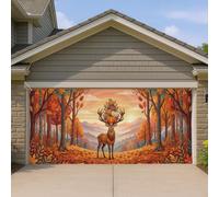 Couverture de porte de garage motif cerf, nature rustique, arbres, feuilles, automne, orange, bannière de porte de garage, décoration d'intérieur pour jardin, terrasse, extérieur, intérieur, toile de