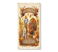 Couverture de porte décorative de Thanksgiving Dalmatien de chien 91,4 x 182,9 cm, récolte de dinde à suspendre pour porte d'entrée, intérieur et extérieur, toile de fond de porche d'automne