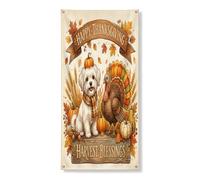 Couverture de porte décorative de Thanksgiving en forme de chien maltais, 91,4 x 182,9 cm, récolte de dinde à suspendre pour porte d'entrée, intérieur et extérieur, toile de fond de porche d'automne