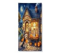 Couverture de porte décorative d'Halloween en forme de chien havanais - 91,4 x 183 cm - Citrouilles mignonnes à suspendre pour porte d'entrée, intérieur et extérieur - Fournitures de toile de fond