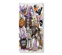Couverture de porte extérieure amusante pour Halloween, motif cavalier King Charles Spaniel, 91,4 x 182,9 cm, maison de sorcière, bannière de porte d'entrée et de sortie, décoration imprimée
