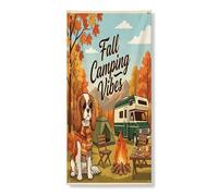 Couverture de porte extérieure Cavalier d'automne King Charles Spaniel 91,4 x 182,9 cm, forêt d'automne pour camping-car, décoration de porte d'entrée et de sortie, feu de camp, décoration intérieure