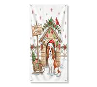Couverture de porte extérieure de Noël Cavalier King Charles Épagneul 91,4 x 182,9 cm, traîneau de Noël, bannière de porte avant et arrière, décoration de ferme, décoration d'intérieur de porche