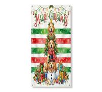 Couverture de porte extérieure de Noël étrange chien Golden retriever, 91,4 x 182,9 cm, motif de Noël rouge et vert, bannière d'entrée, décoration de maison de vacances d'intérieur