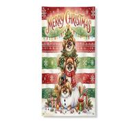 Couverture de porte extérieure de Noël étrange chien pékinois 91,4 x 182,9 cm, bannière de Noël amusante pour porte d'entrée, de sortie, décoration d'intérieur de vacances