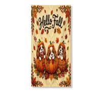 Couverture de porte extérieure en forme d'épagneul Cavalier King Charles - 91,4 x 182,9 cm - Motif citrouille d'automne tricotée - Bannière pour porte d'entrée et de sortie - Décoration d'intérieur de