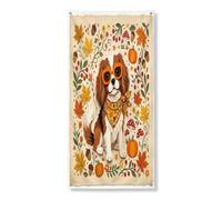Couverture de porte extérieure en forme d'épagneul Cavalier King Charles Automne 91,4 x 182,9 cm - Rétro papier découpé - Bannière de porte avant et arrière - Décoration de porte d'entrée et de sortie