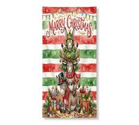 Couverture de porte extérieure étrange de Noël motif âne de 91,4 x 183 cm, motif de Noël rouge et vert, bannière d'entrée, décoration d'intérieur de vacances