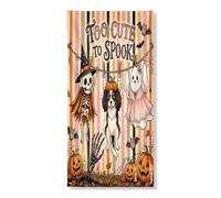 Couverture de porte extérieure funky Halloween Cavalier King Charles Spaniel Dog 91,4 x 183 cm, motif fantôme squelette pour porte avant et arrière, décoration de porche effrayante pour la maison