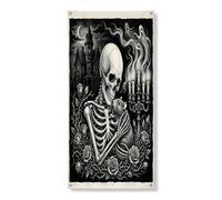 Couverture de porte extérieure gothique Halloween Rat Mouse 91,4 x 183 cm, vintage gothique squelette effrayant, bannière de porte avant et arrière, décoration de porte d'entrée, décoration
