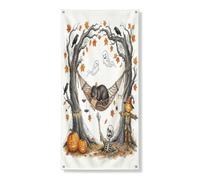 Couverture de porte extérieure pour Halloween, motif rat et souris, 91,4 x 183 cm, fantôme effrayant, squelette effrayant, bannière de porte avant et arrière, décoration de porche d'intérieur