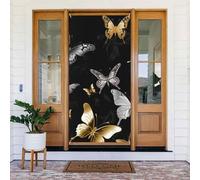 Couverture de porte noire dorée et blanche de 183 x 89 cm, rideaux d'intimité pour porte d'entrée, bannière de porche à suspendre, arrière-plan photo pour décoration de fête intérieure et extérieure