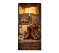 Couverture de porte occidentale rustique, bannière décorative, bottes de cowboy vintage, chapeau cactus, décoration de porte d'entrée, intérieur ou extérieur, toile de fond à suspendre, fournitures de