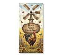 Couverture de porte vintage de ferme décorative, motif coq rustique vinification décoration extérieure et intérieure, fournitures de festival de style campagnard pour printemps été, 91,4 x 183 cm