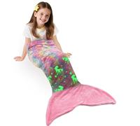 Couverture de Queue Glow in The Dark Mermaids, Sac de Couchage en Peluche Douce et Chaude câlin, Motif d’écailles de Poisson 155 x 48 cm, Licorne Rose
