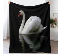 Couverture de Réalisme 180 x 200 cm, Couverture en Flanelle de Minimaliste Lac Cygne Blanc Moelleuse et Confortable, pour Garçons et Filles, pour TV (Noir)