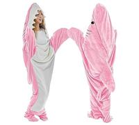 Couverture de Requin Adulte, Sweat à Capuche de Couverture de Requin, Couverture Portable Douce Flanelle Douillette, Costume de Cosplay pour garçons et Filles pour Les Amoureux des Requins (Rose, L)