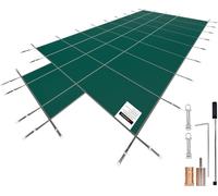 Couverture de sécurité de piscine SucceBuy pour piscines rectangulaires encastrées (18 x 36 pieds), couverture en filet fixe avec 4 x 10 pieds d'extrémité moyenne, trous de drainage inclus pour la séc