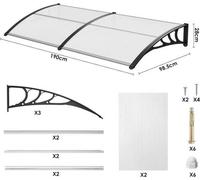 Couverture de toit - Résistante aux intempéries - Polycarbonate - Matériau durable - Pieds robustes en ABS - Pour portes, fenêtres et balcons - 190 x 98,5 cm - Noir