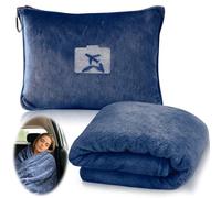 Couverture de voyage douce et chaude pour avion et voiture - Coussin 2 en 1 - 152 x 127 cm - Couverture d'avion douce et ultra légère - Couverture compacte pour avion, voiture, bureau, maison (bleu