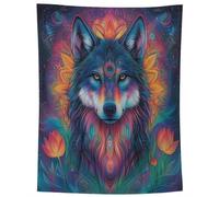 Couverture Dessin Loup en Flanelle Confortable pour Garçons | Plaid Design Loup 168x228cm Canapé, Lit, Salon, Voyage, Camping et Maison, Idéale pour Chambre à Coucher et Relax