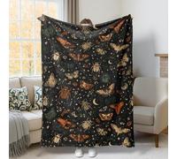 Couverture d'Halloween en forme de papillon, motif coccinelle, lune, Halloween, noir, confortable, léger, décoratif pour canapé, lit, chaise, bureau, 152,4 x 203,2 cm