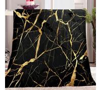 Couverture Douce 150 x 200 cm, Couverture en Sherpa, Marbre Noir doré Couverture Polaire Douce et Chaude pour Adultes et Enfants, Légère et Confortable Couvertures Chaudes pour Automne Hiver