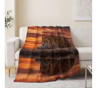 Couverture Douce Animal Léopard Lac Imprimé pour Adolescents et Adultes, Couverture en Flanelle Chaude, Photographie De Nature Légère et Confortable Plaid pour Toutes Les Saisons, 130x150 cm