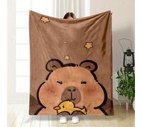Couverture douce en flanelle avec impression de capybara de dessin animé et de canard - Impression numérique réversible en flanelle de polyester, couverture douillette pour toutes les saisons pour la 