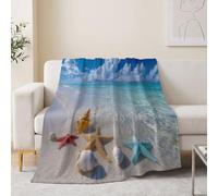 Couverture Douce Plage Étoile De Mer Conque Imprimé pour Adolescents et Adultes, Couverture en Flanelle Chaude, Photographie De Nature Légère et Confortable Plaid pour Toutes Les Saisons, 220x240 cm