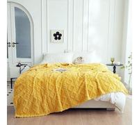 Couverture douillette en laine, format XXL, jaune - grande couverture - idéale pour le canapé, chaude - couverture en polaire, 200 x 230 cm - couverture pour canapé - jeté pour le salon - douce, parfa