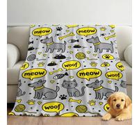Couverture en Flanelle Cartoon Doodle avec Motif Mignon Animal Domestique, jeté Confortable 150cm x 200cm pour lit, canapé, décoration de Chambre d'enfant