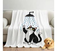 Couverture en Flanelle Cartoon Ludique avec Motif Chat Goutte d'eau, jeté Confortable 150cm x 150cm pour lit, canapé, décoration de Chambre d'enfant