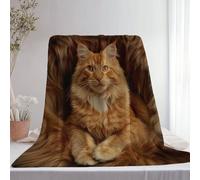 Couverture en Flanelle Douce Brun, Plaid en Polaire Photographie d'animaux Mignons : Chat Maine Coon imprimé, pour lit Simple ou Double Poussette ou Voyage, Lavable en Machine 130 x 150 cm