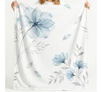 Couverture en Flanelle Douce douillette Aquarelle délicate 200 x 200 cm | Fleurs bleues Couverture polaire Confortable douce et chaude, Plaid de canapé lit Décoration pour Enfants salon